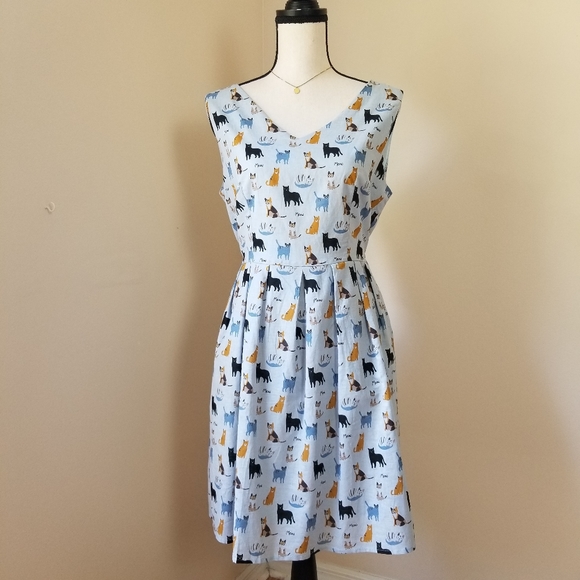 Anthropologie Dresses & Skirts - S M Wardrobe Cat kitty fit & Flare dress L 10 12